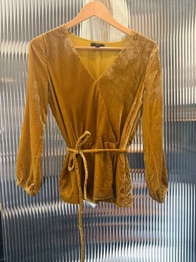 J. Crew Velvet Wrap Blouse in Mustard